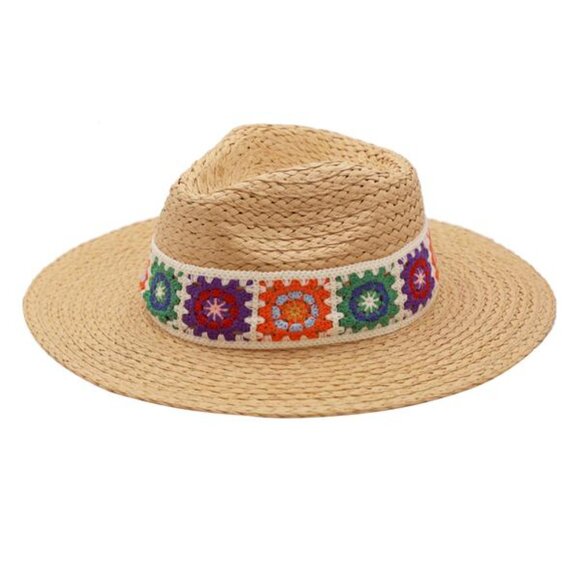 Crochet Boho Banded Straw Cowgirl Cowboy Sun Hat NEW - Picture 3 of 4